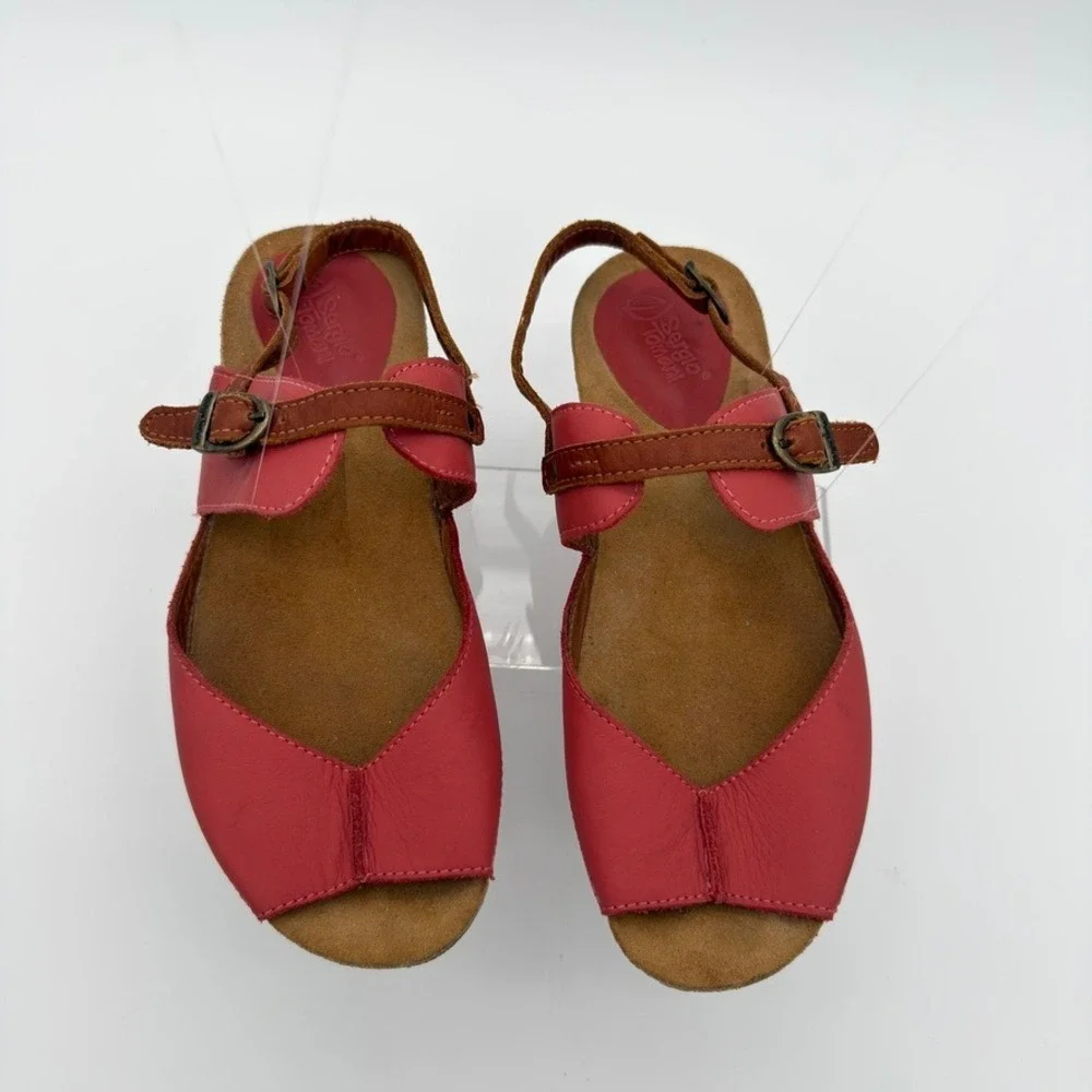 Sergio Tomani Leather Slingback Comfort Sandals Coral Pink EU 40 Womens